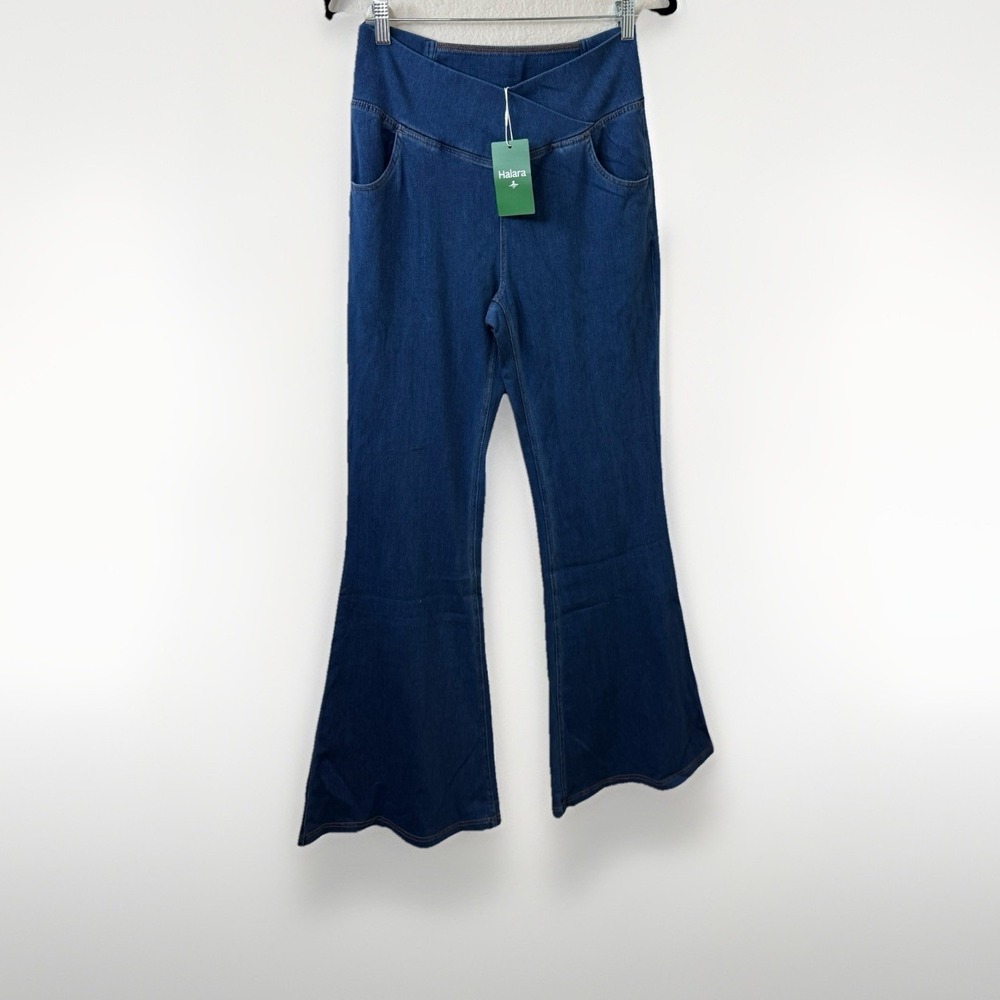 Halara Denim Wide Leg Womens L Tall Blue Medium Wash High Rise Stretch NWT - Picture 2 of 7